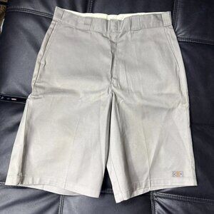 Dickies Men's Work Shorts Gray Regular Fit Flat Front Slash Pockets Waistband 36